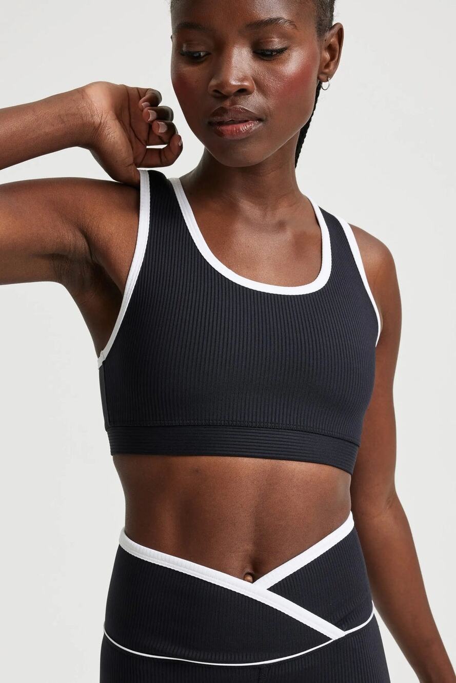 Year of Ours Black Ribbed Gym Bra Classic Racerback Active NWT XL